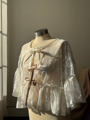 Eliza Vintage Lace Handcrafted Ruffle Top In Napoleon