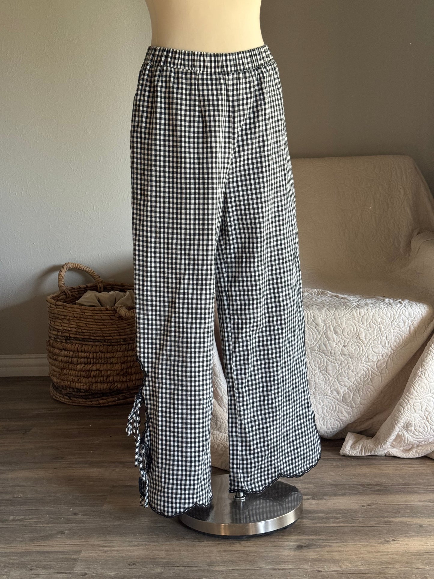 Piper Cotton & Linen Gingham Pants In Black￼