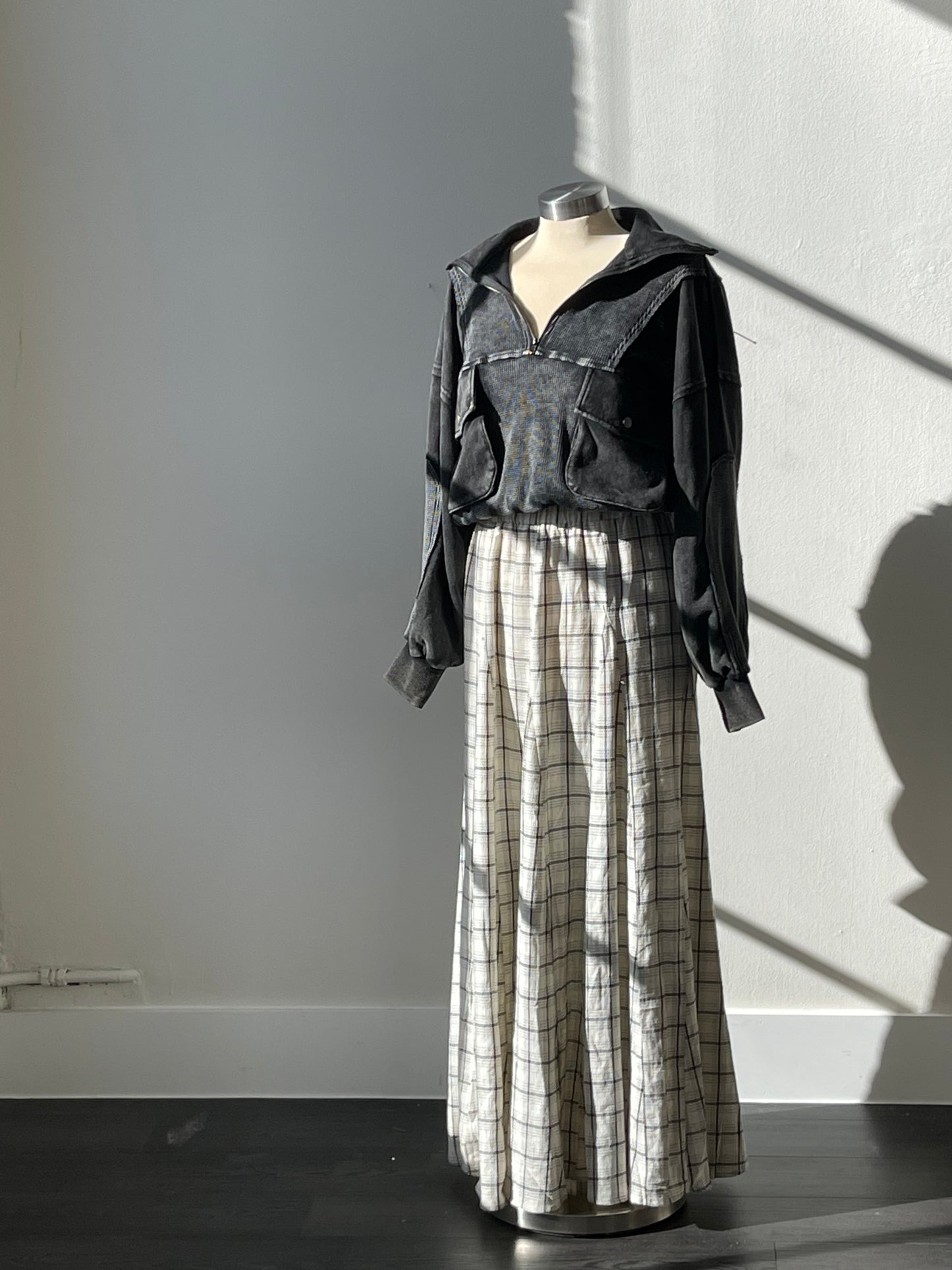 Anne Cotton & Linen Plaid Maxi Skirt In Natural