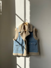 Otis Sherpa Lined Denim Vest In Vintage Blue