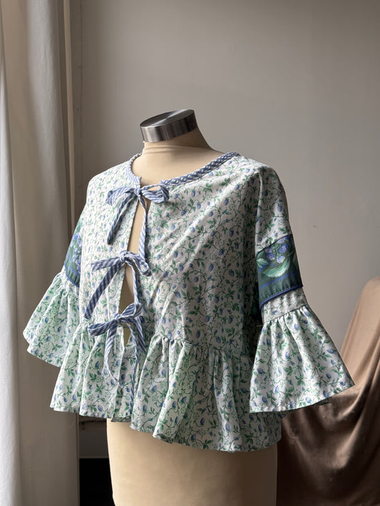 July Vintage Cotton Handmade Ruffle Top Berry Green