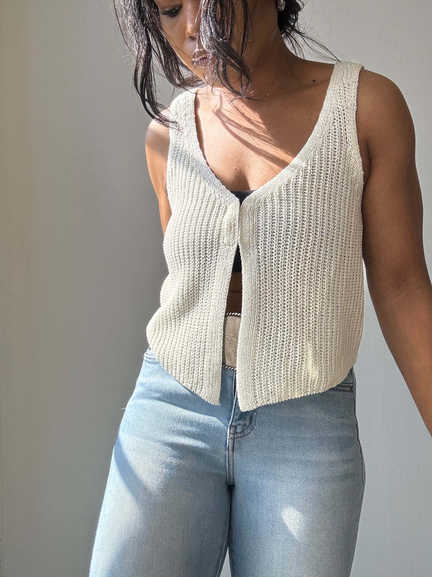 Kayla Crochet Knit Vest In Ivory