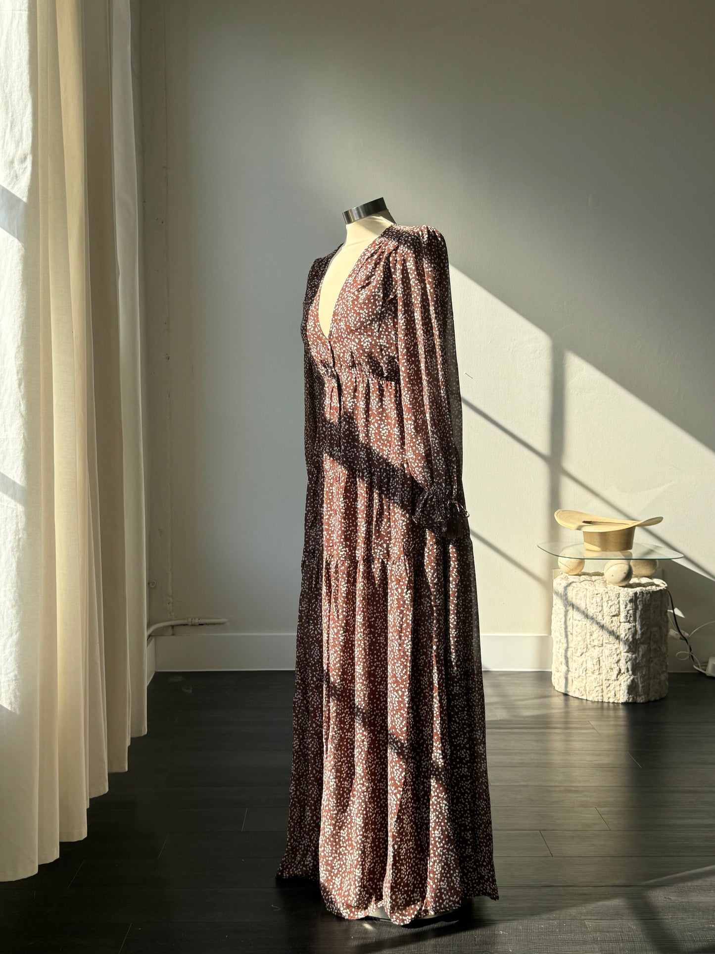 Madeline Button Front Floral Maxi Dress In Vintage Brown