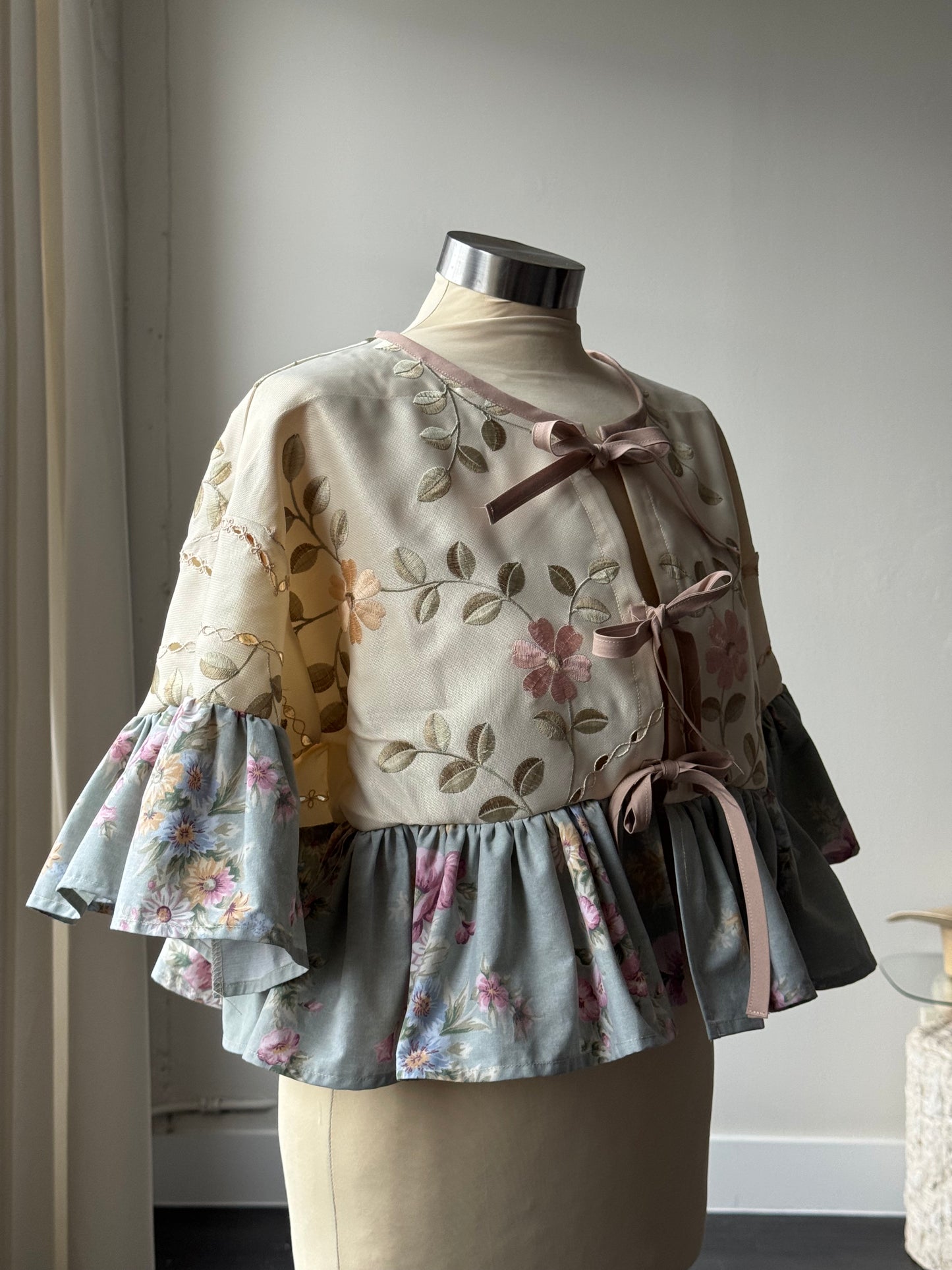 Dorothy Handcrafted Vintage Ruffle Tie Top In Spring