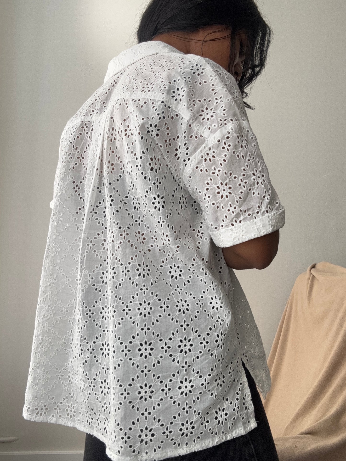 Courtney Cotton Eyelet Button Down Shirt In White