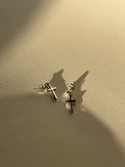 Cory Dipped Classic Cross Drop Earring In Silver