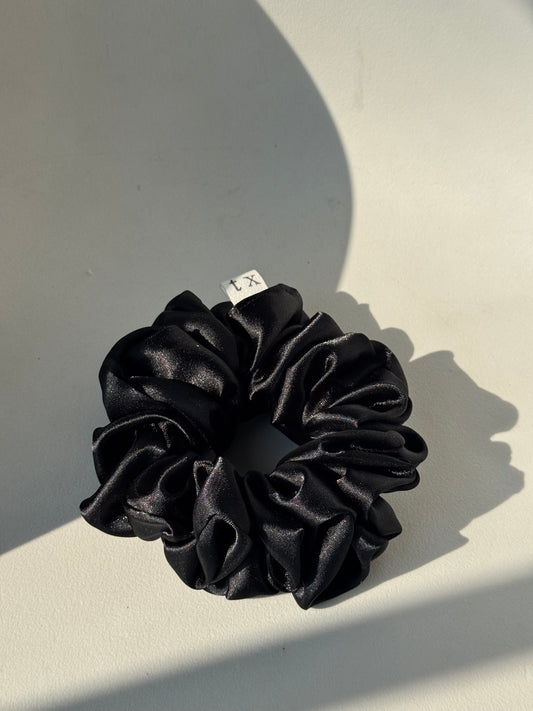 Ebony Handcrafted Texas Sized Satin Scrunchie In Midnight Black