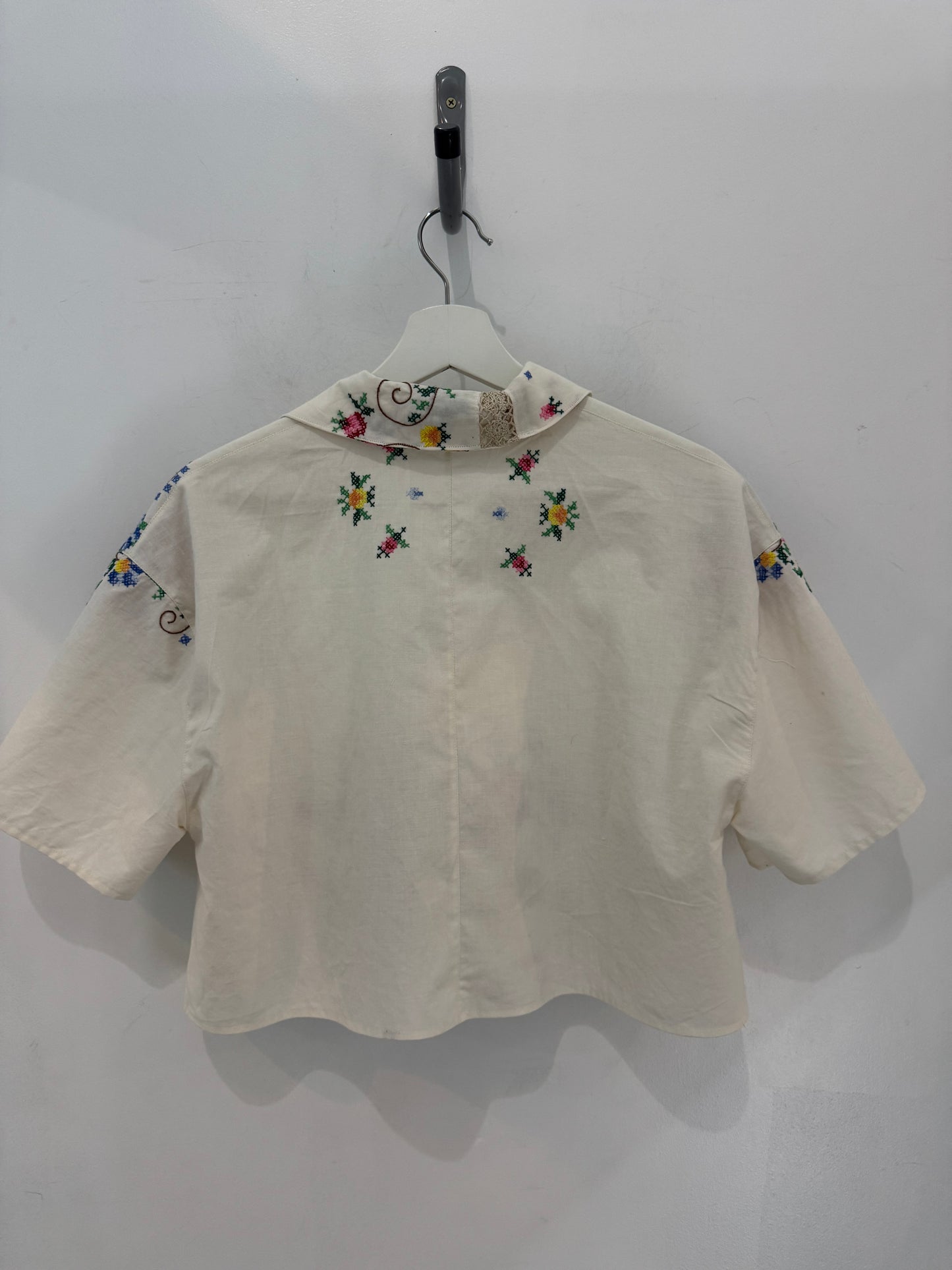 Judy Handcrafted Vintage Embroidered Crochet Cropped Button Down