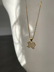 Crystal Stainless Steel Texas Charm Necklace In Gold