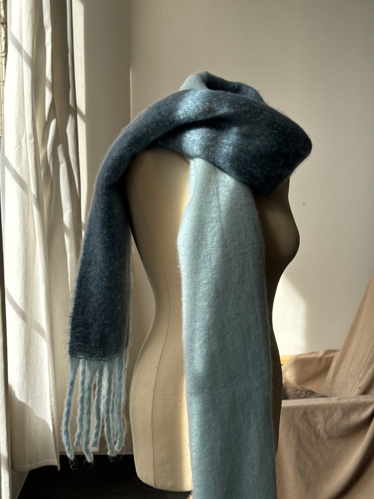 Kylie Ultra Soft Two Tone Fringe Scarf In Ice Blue