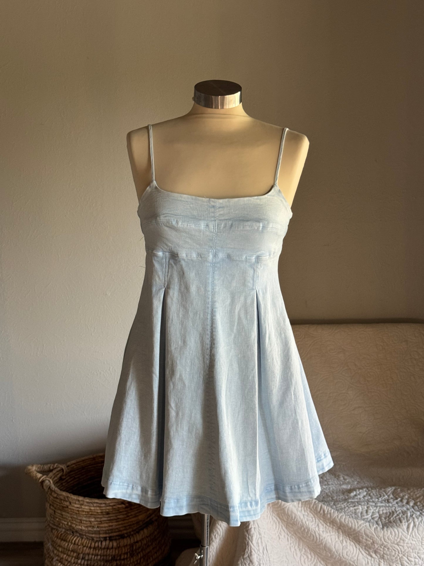 Melissa Cotton Pleaded Mini Denim Dress In Acid Blue