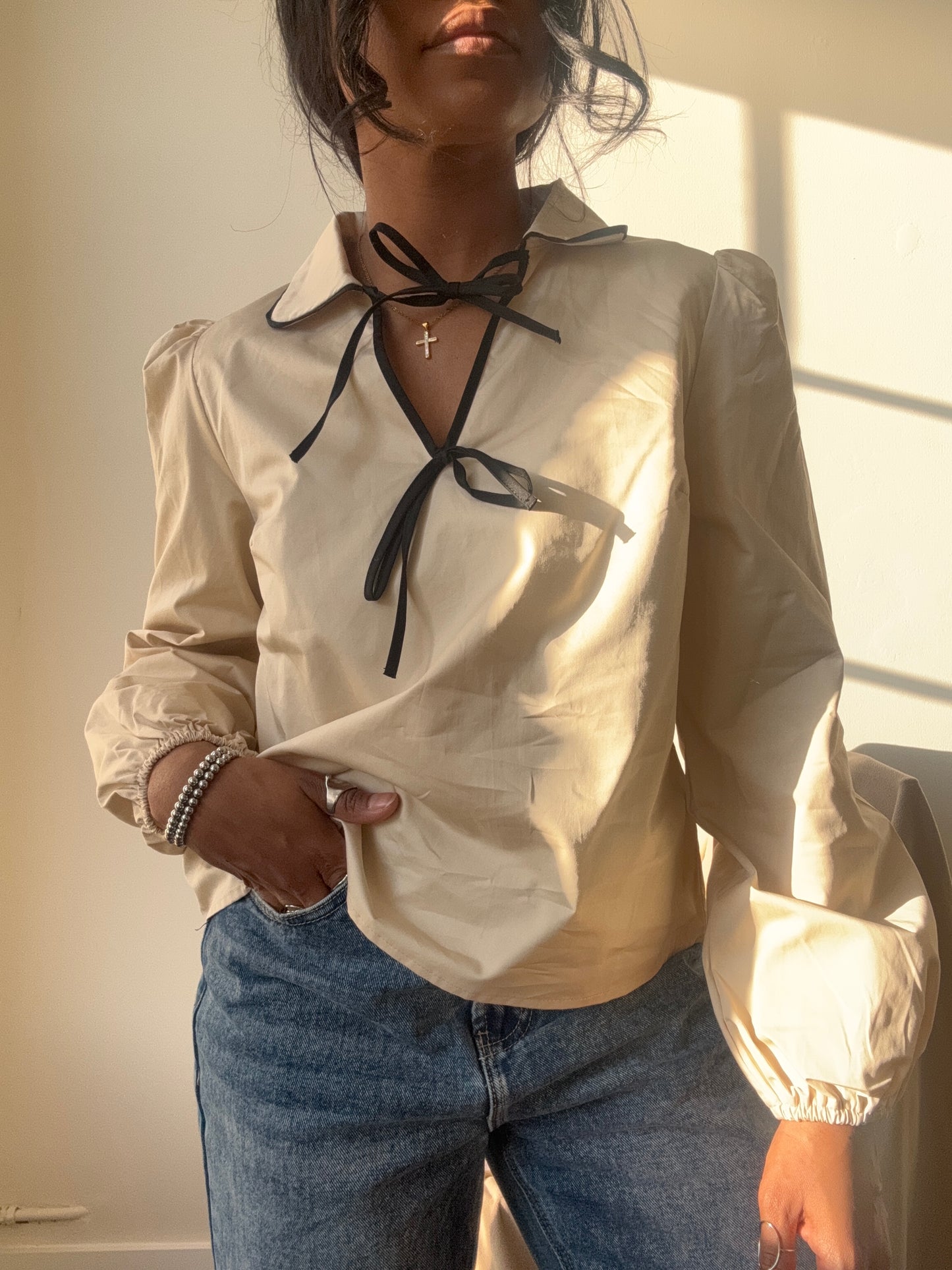 Priscilla Cotton Tie Top In Taupe