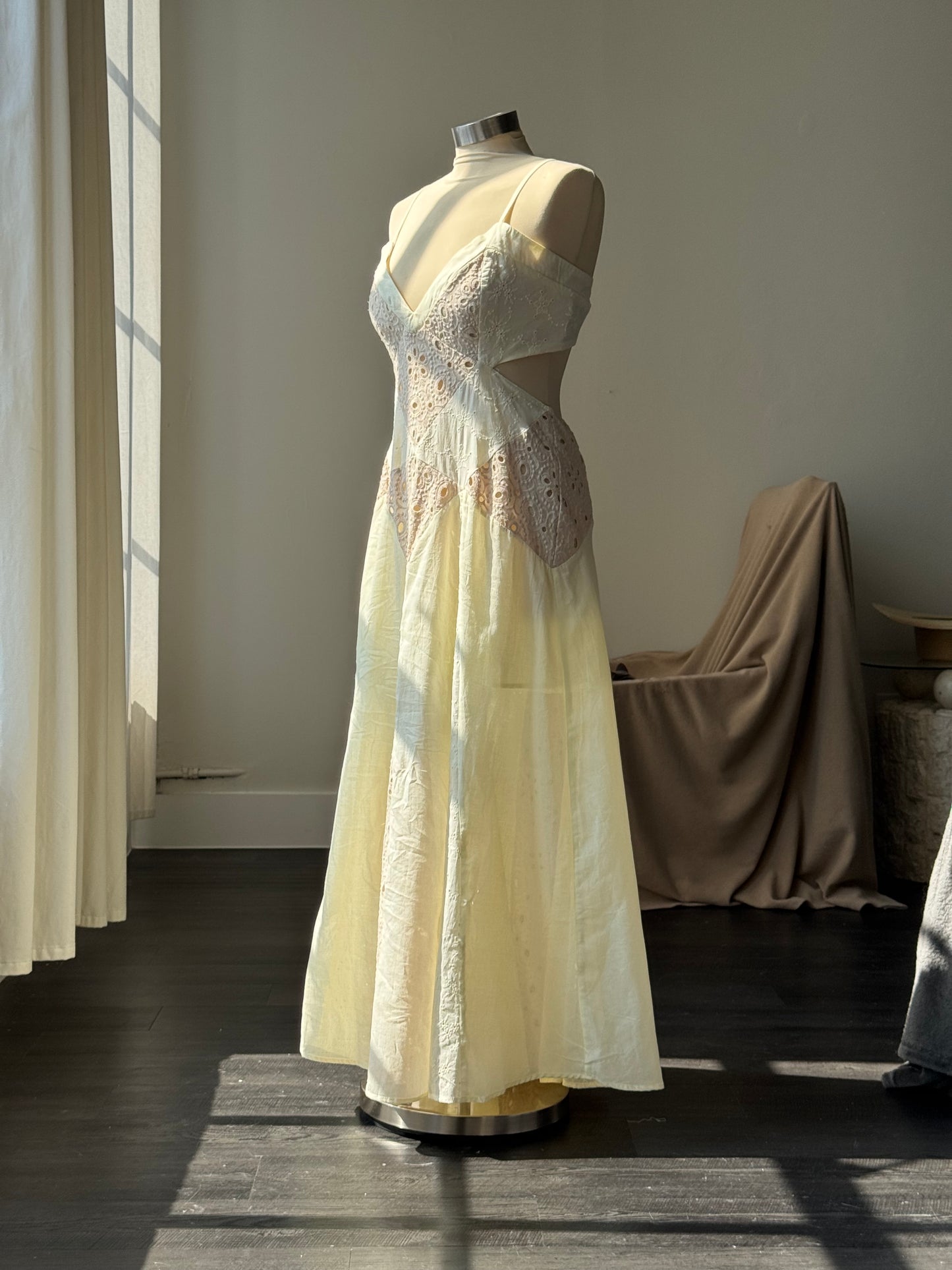 Jelena Cotton Eyelet Open Back Maxi Dress In Vintage Ivory
