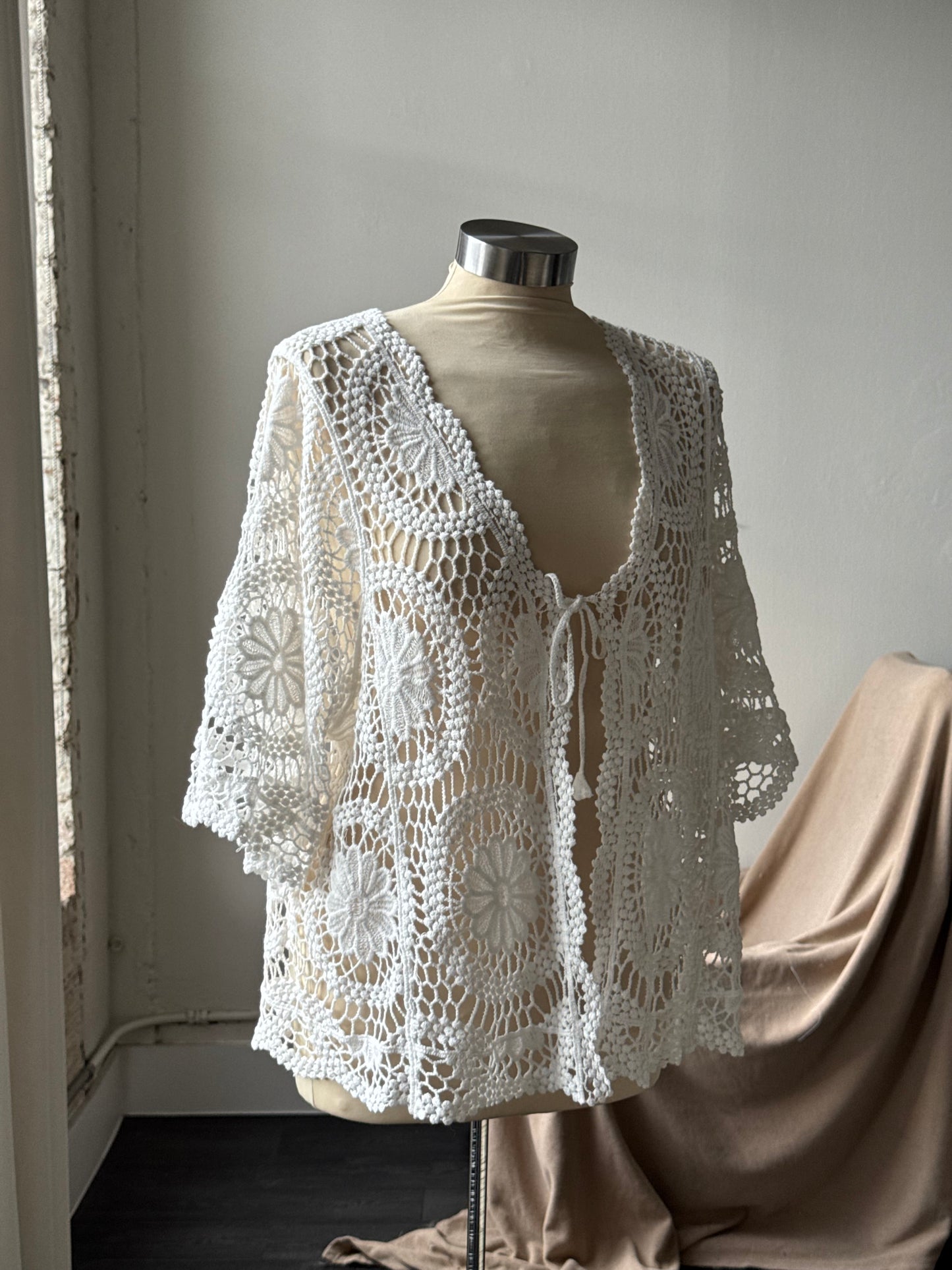 Marcella Cotton Crochet Tie Front Top In White