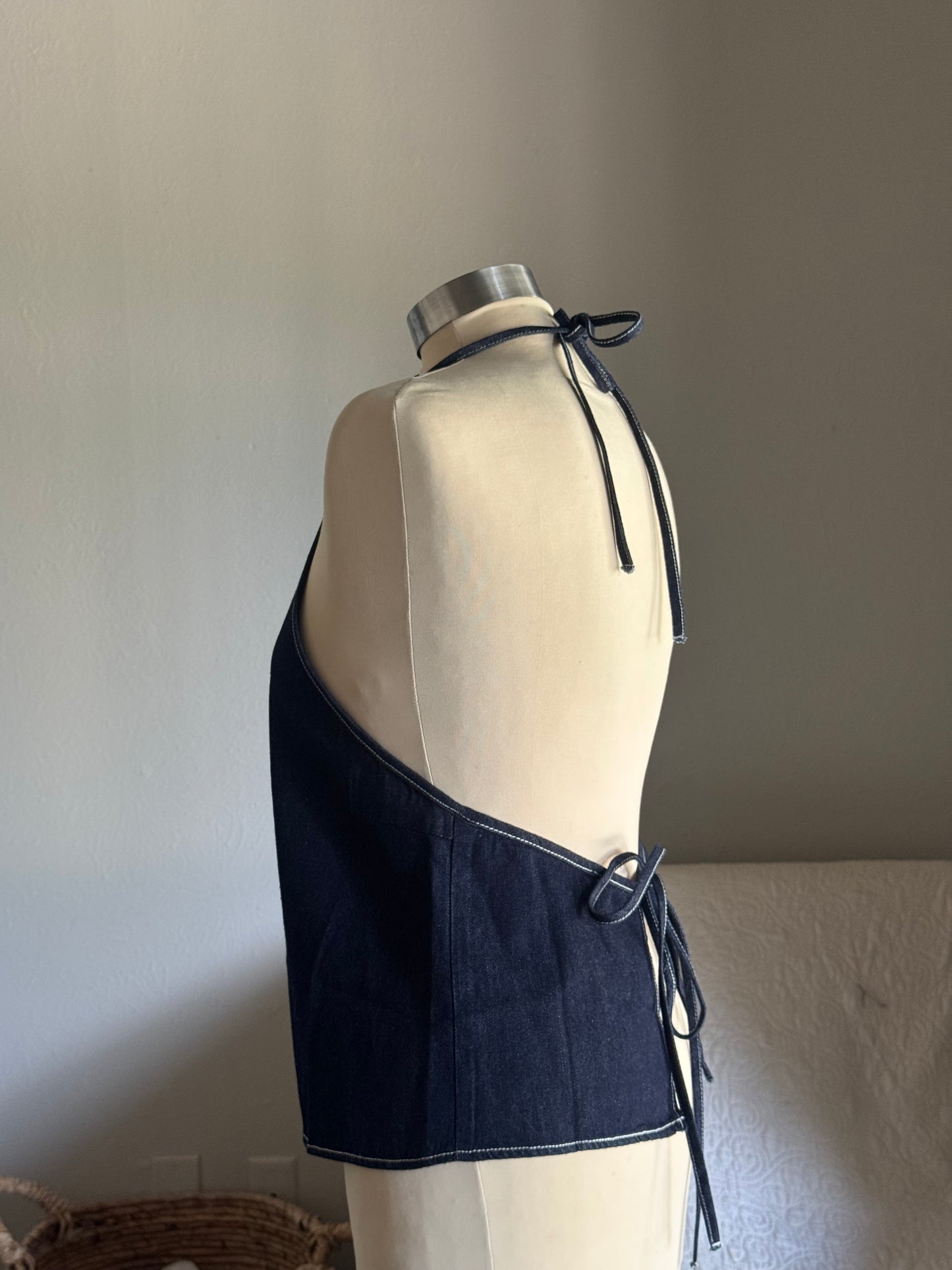 Amy Cotton Classic Halter Top In Midnight Denim