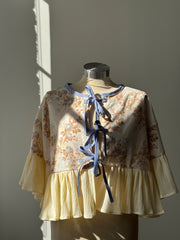 Joycie Vintage Cotton Handcrafted Ruffle Top In Floral Melon