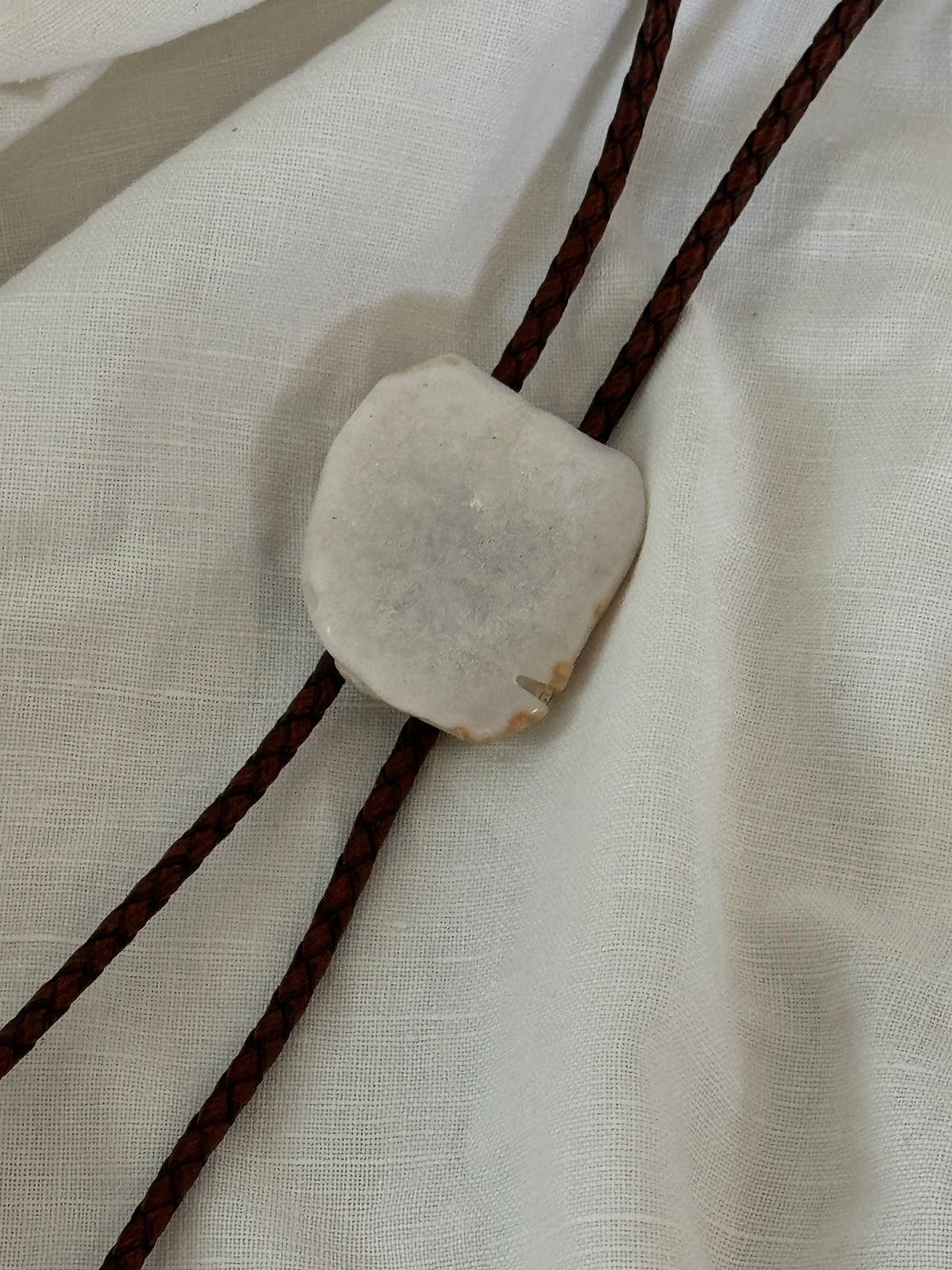 Handcrafted Agate Bolo Tie In Texas Snow
