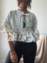 Joycie Vintage Cotton Handcrafted Ruffle Top In Summer