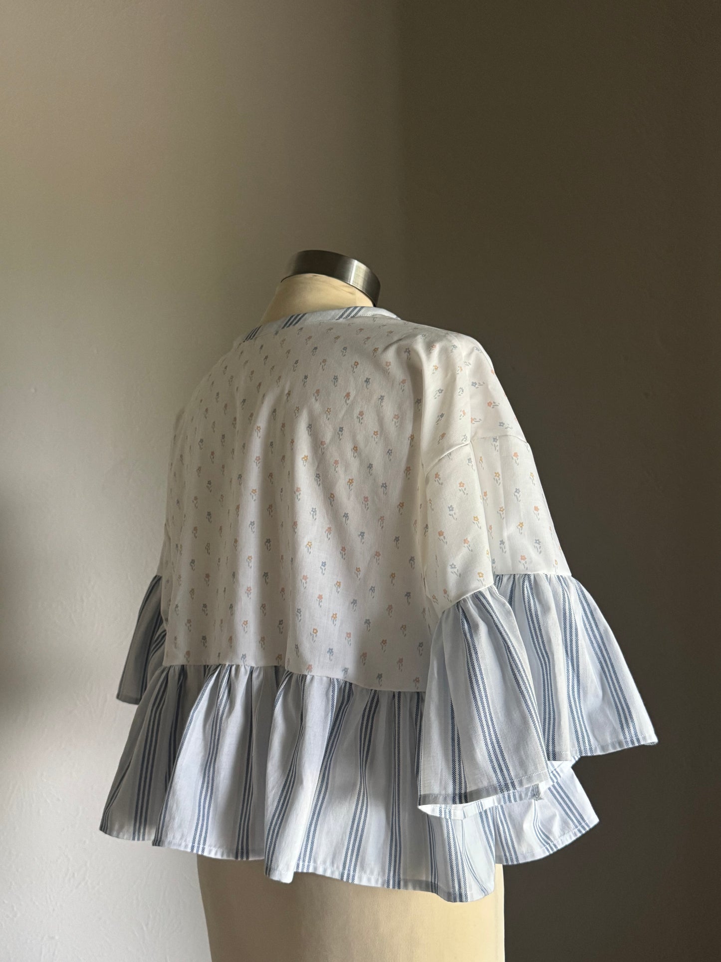 Joycie Vintage Handcrafted Striped Floral Ruffle Top