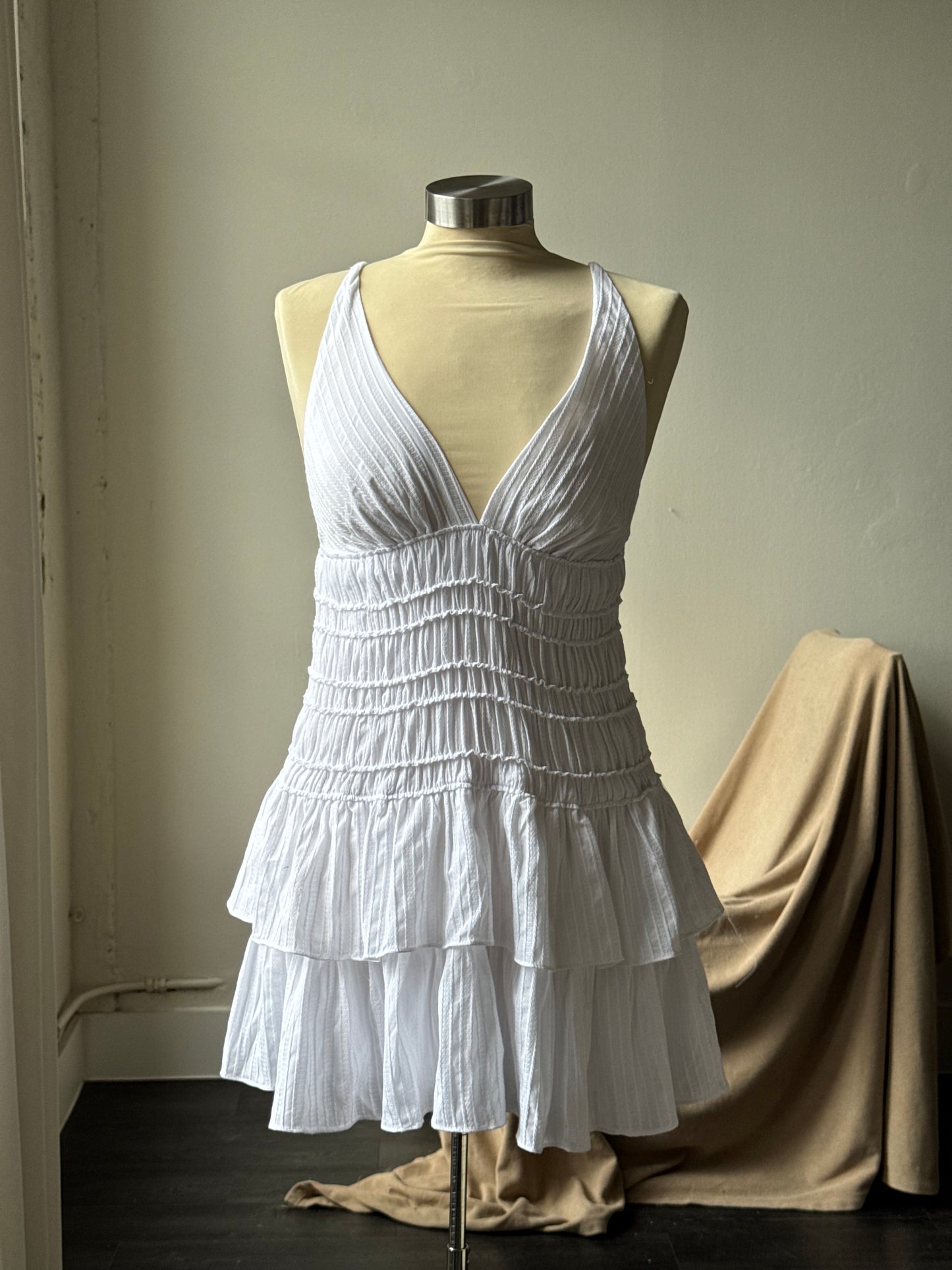 Rachel Cotton Ruffle Mini Party Dress In White