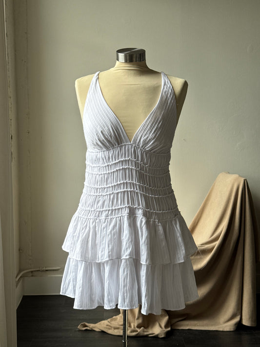 Rachel Cotton Ruffle Mini Party Dress In White