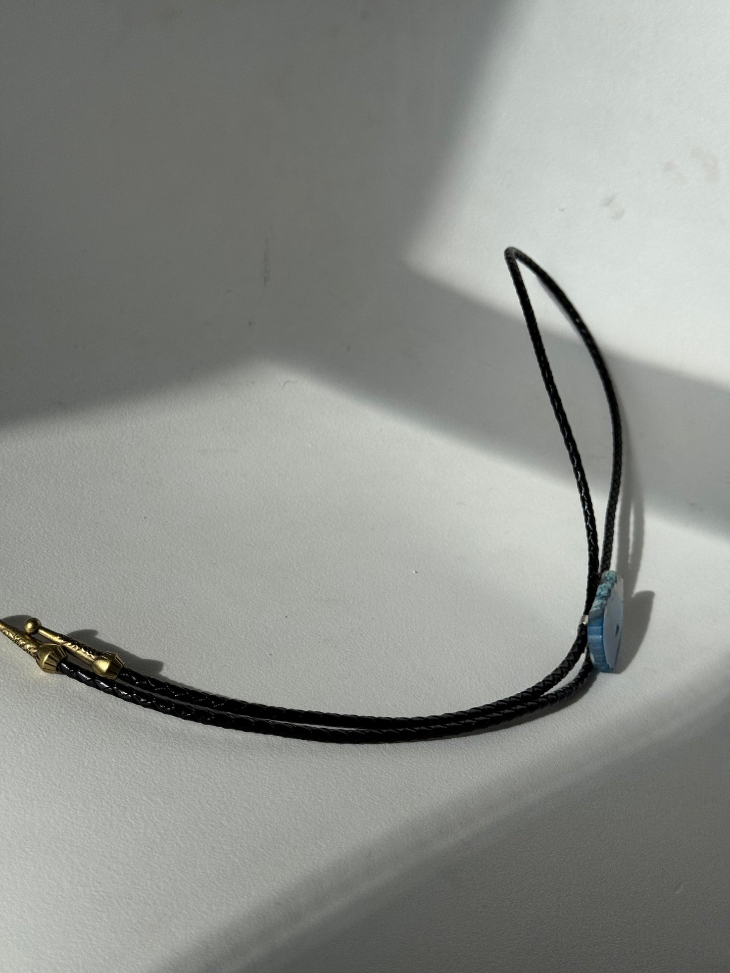McCale Handmade Agate Genuine Leather Bolo Tie In Deep Blue