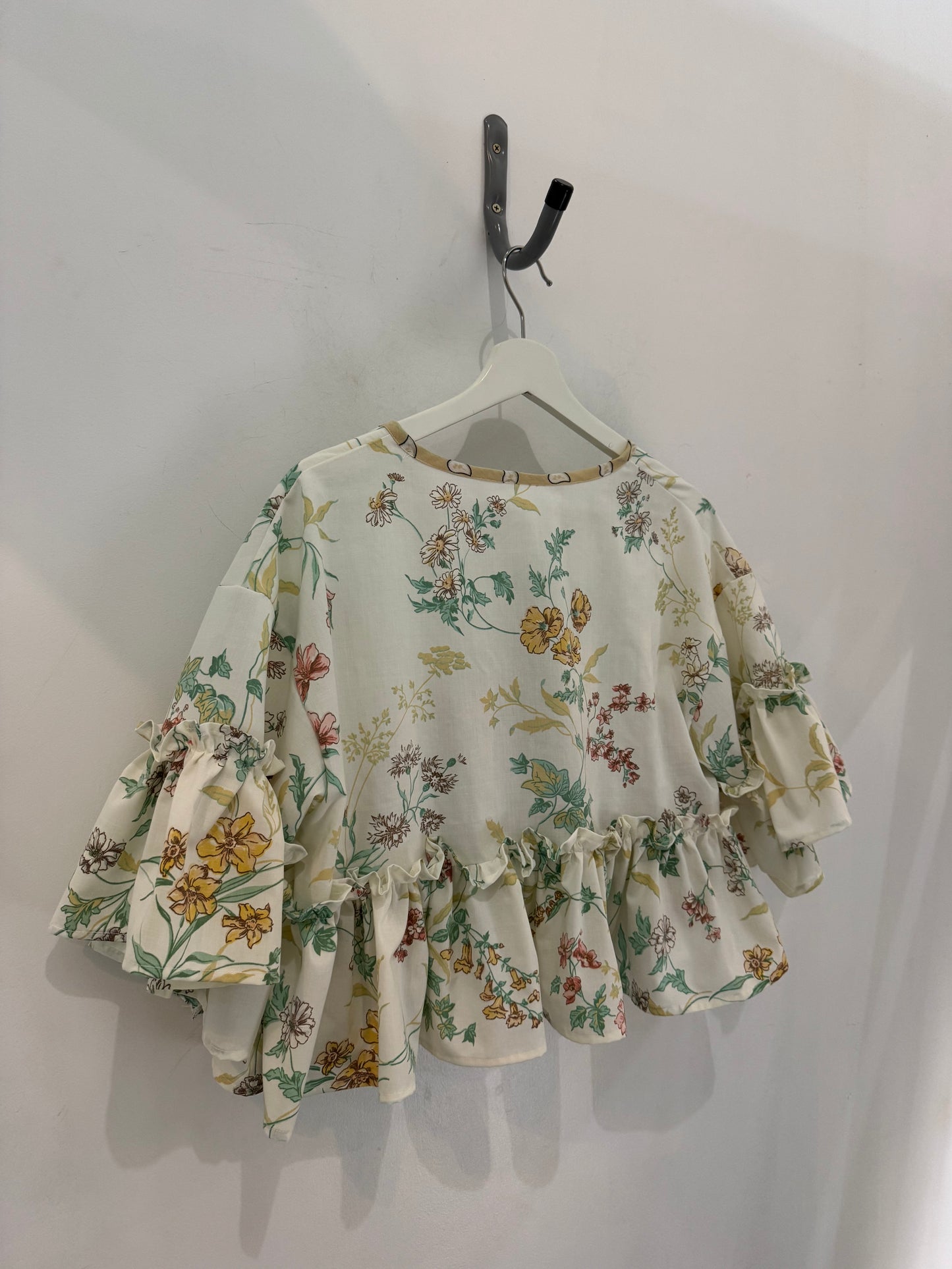 Joycie Vintage Cotton Handcrafted Floral Ruffle Tie Top