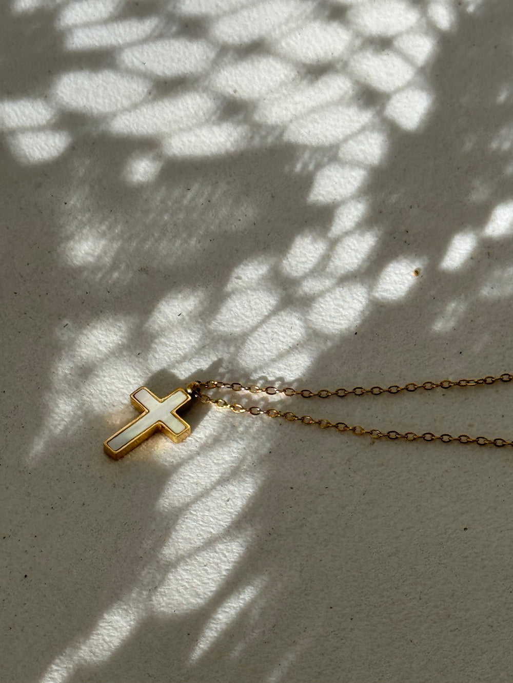Oliver Mother Of Pearl 18k Stainless Steel Waterproof Cross Necklace In Gold