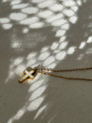 Oliver Mother Of Pearl 18k Stainless Steel Waterproof Cross Necklace In Gold