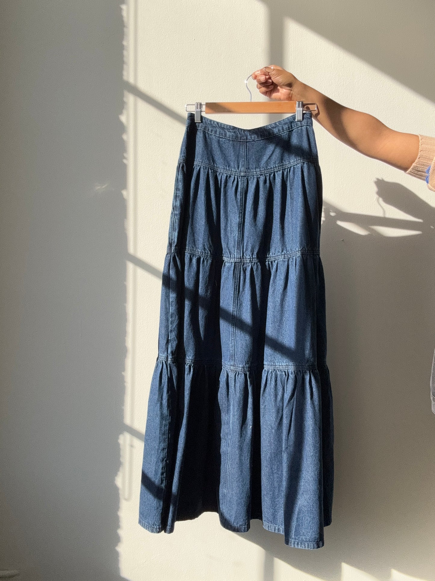 Bonte Tiered Hidden Pockets Maxi Skirt In Indigo