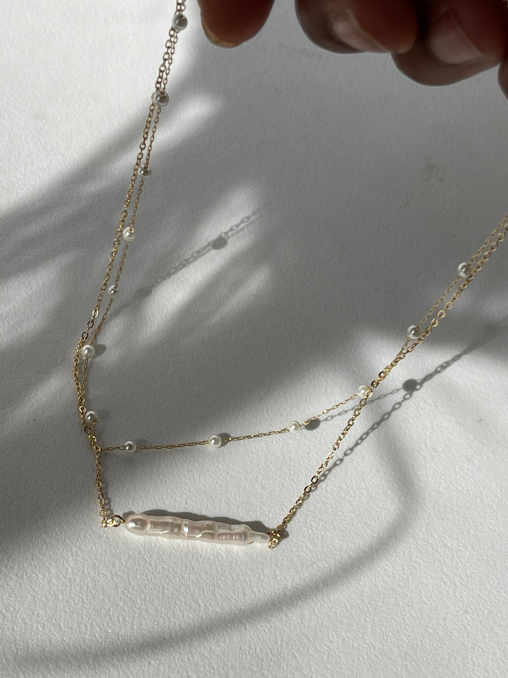 Organic Freshwater Pearl Bar Layered Pearl Bead Necklace In Gold