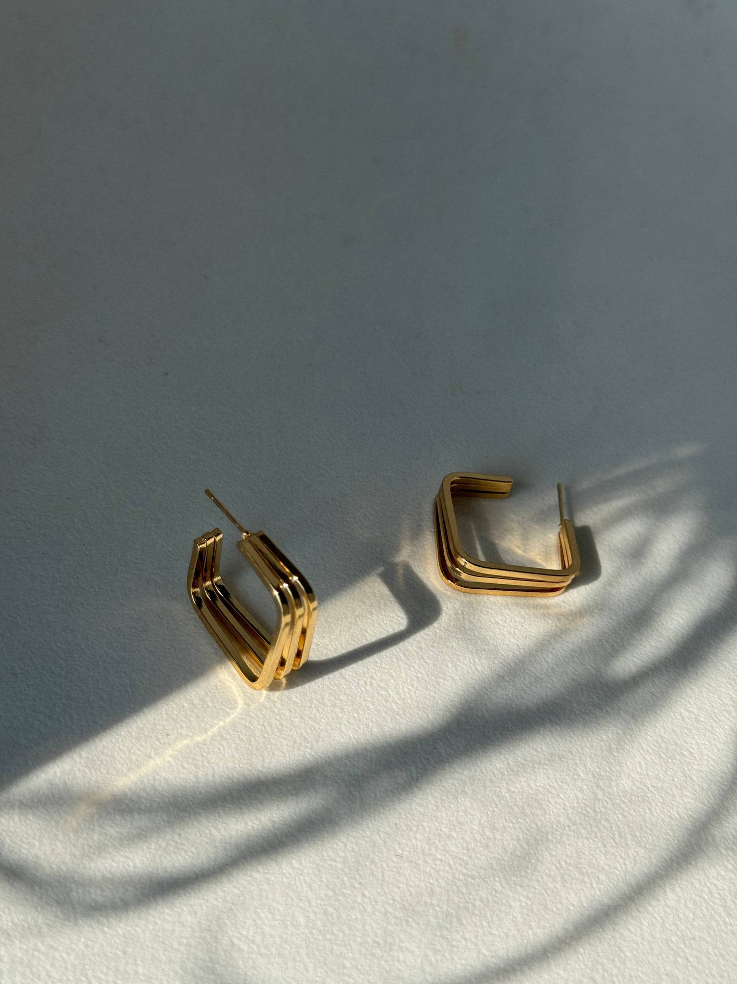 Tri Layered Square Hoop Earring In Gold