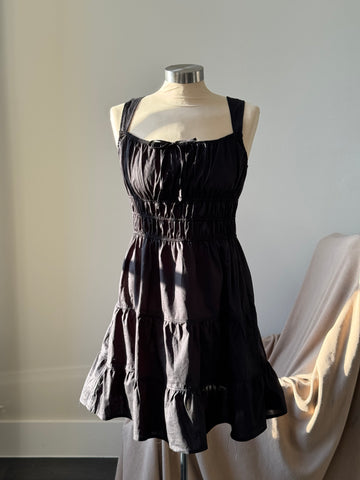 Marissa Cotton Rouged & Tiered Sundress In Black