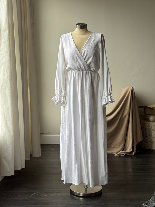 Marie Cotton & Linen Handcrafted Maximize Dress In White