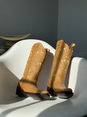 Sadie Genuine Leather Floral Cowboy Boot In Desert Tan