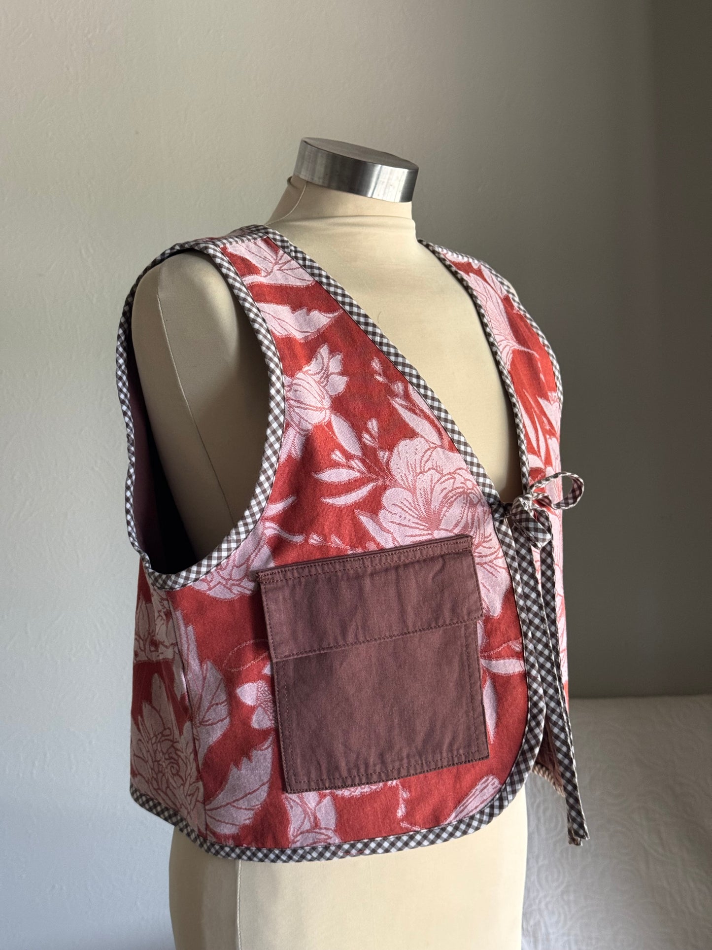 O.L. Handcrafted Reversible Cargo Vest In Vintage Floral Brown