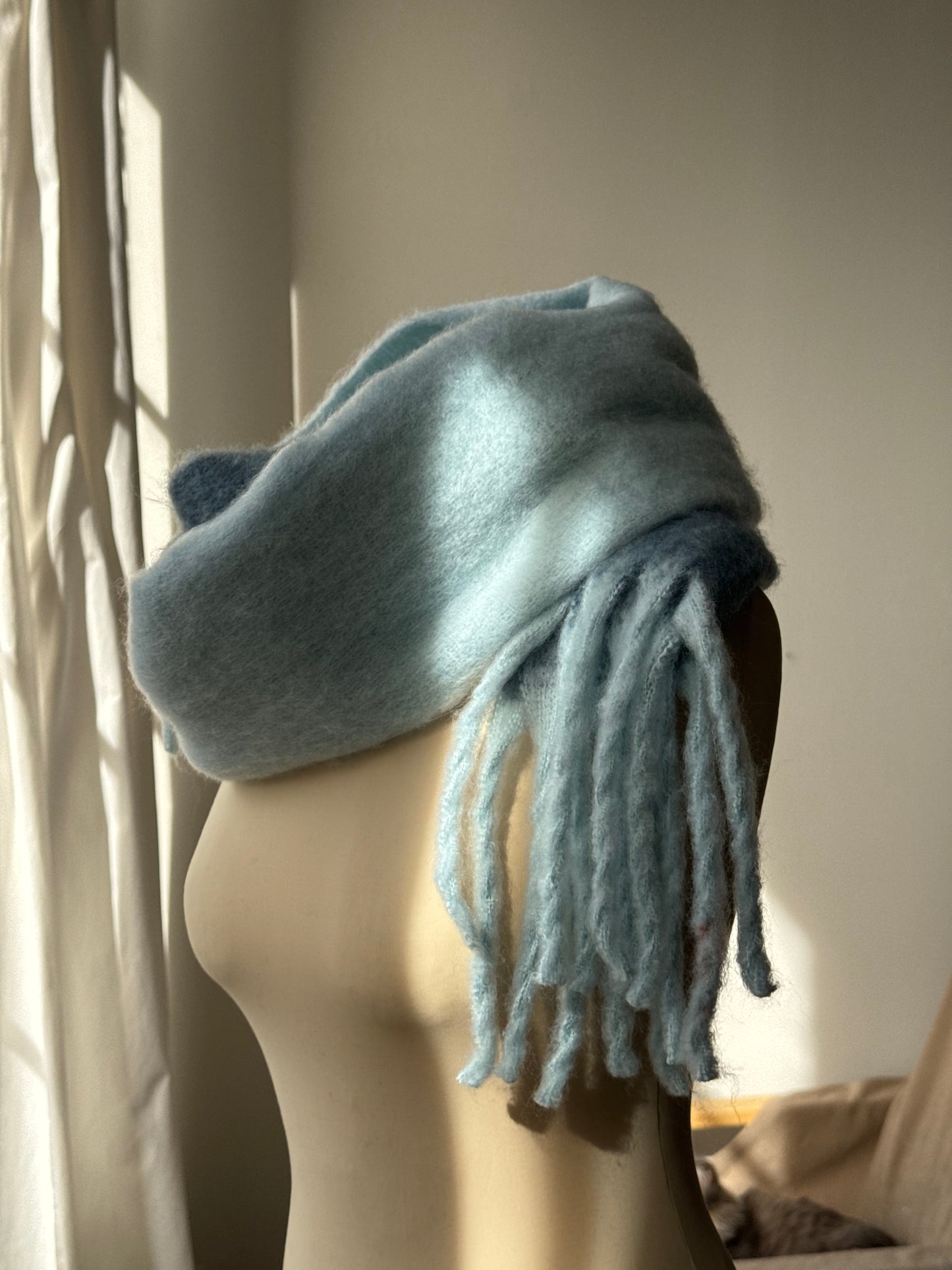 Kylie Ultra Soft Two Tone Fringe Scarf In Ice Blue