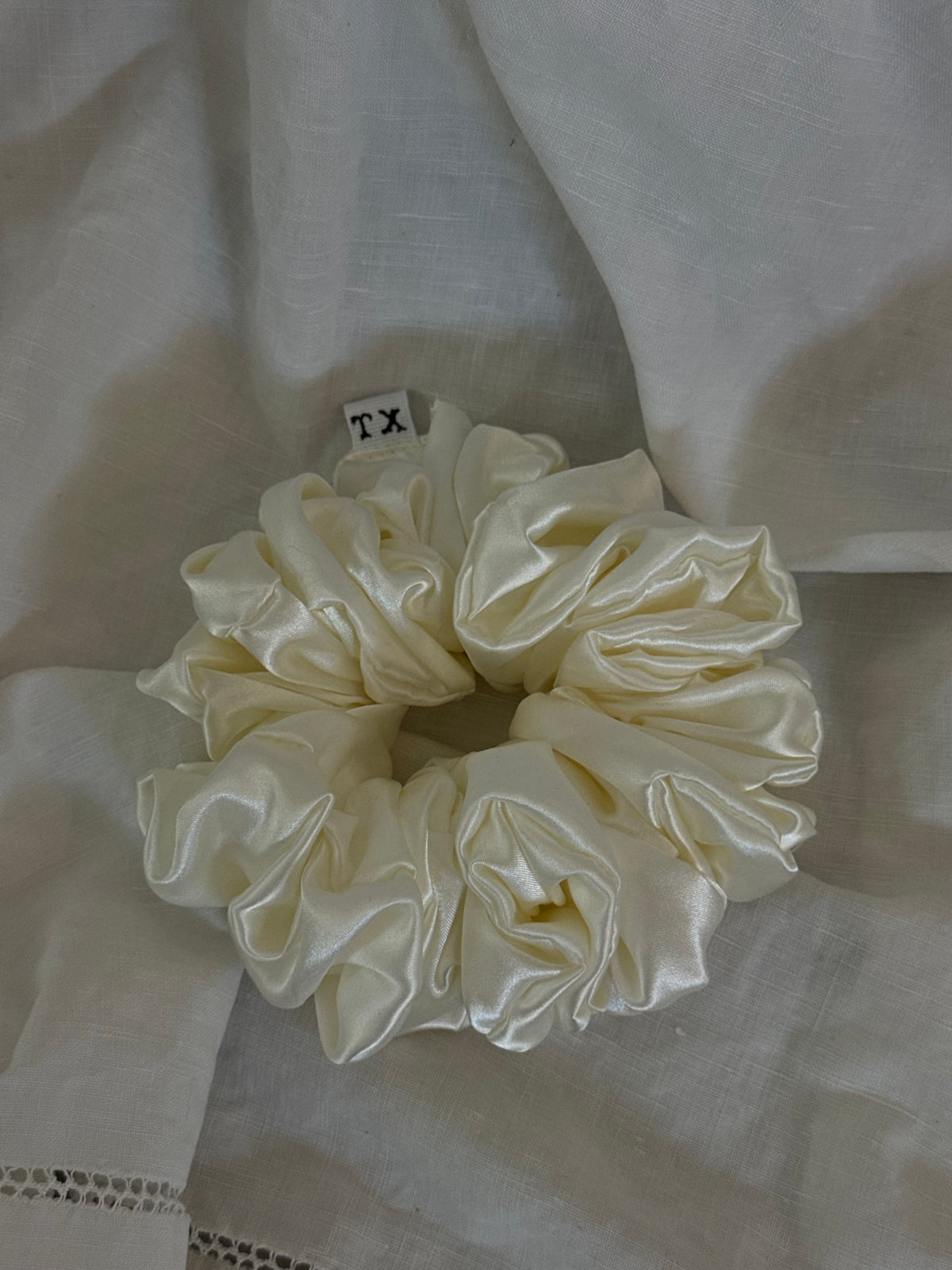 Paula Handcrafted Texas Sized Satin Scrunchie In Ivory