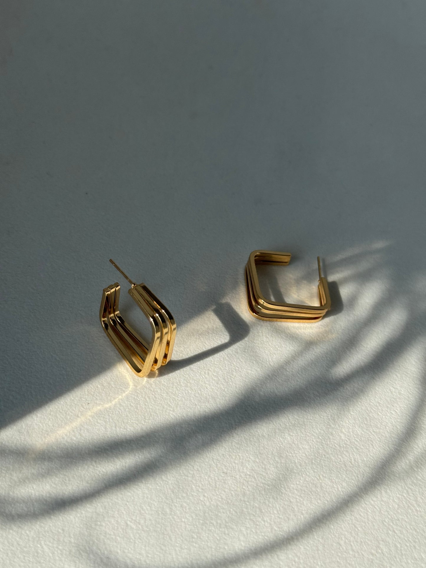 Tri Layered Square Hoop Earring In Gold