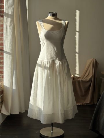 Costella Cotton Lace Up Back Midi Dress in Ivory