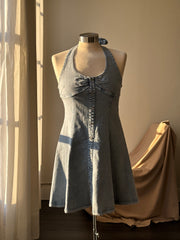 Kimberly Cotton Halter Denim Dress