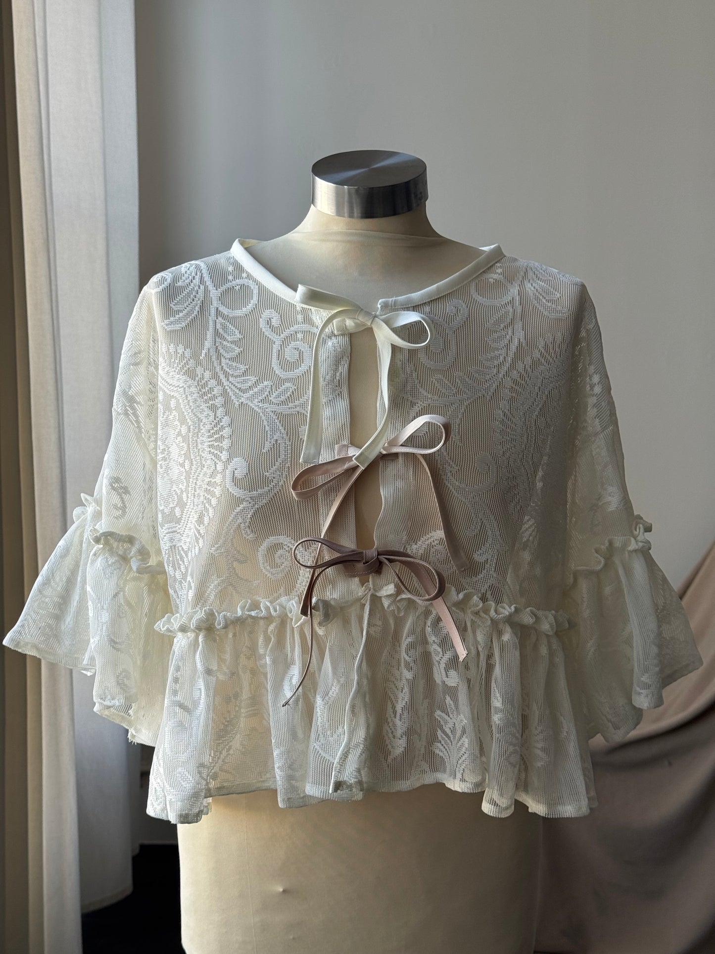 Eliza Vintage Lace Handcrafted Ruffle Top In Napoleon Cream