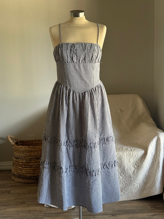 Natasha Cotton Gingham Midi Dress In Black