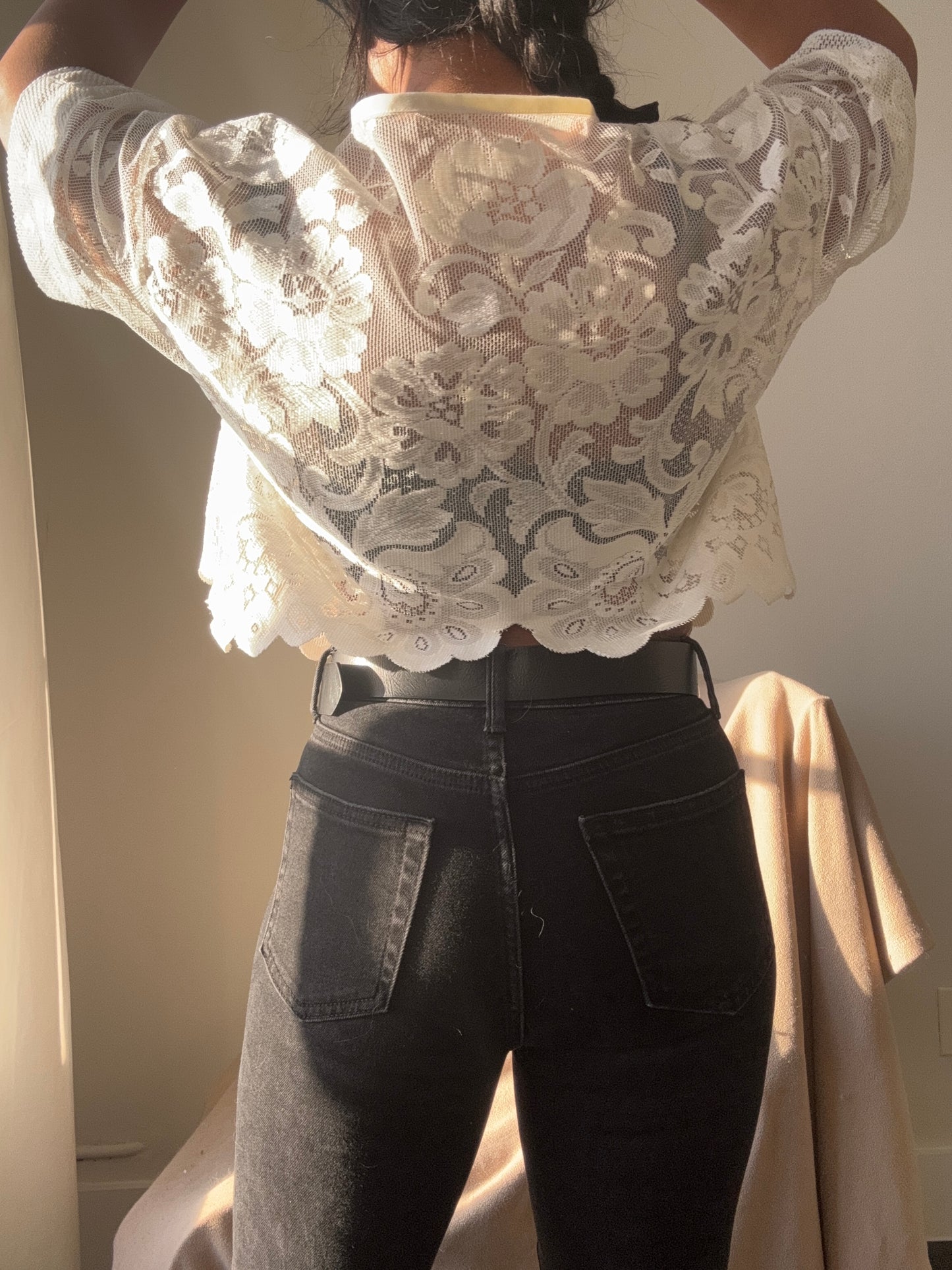 Roberta Handcrafted Vintage Lace Tie Top In Ivory