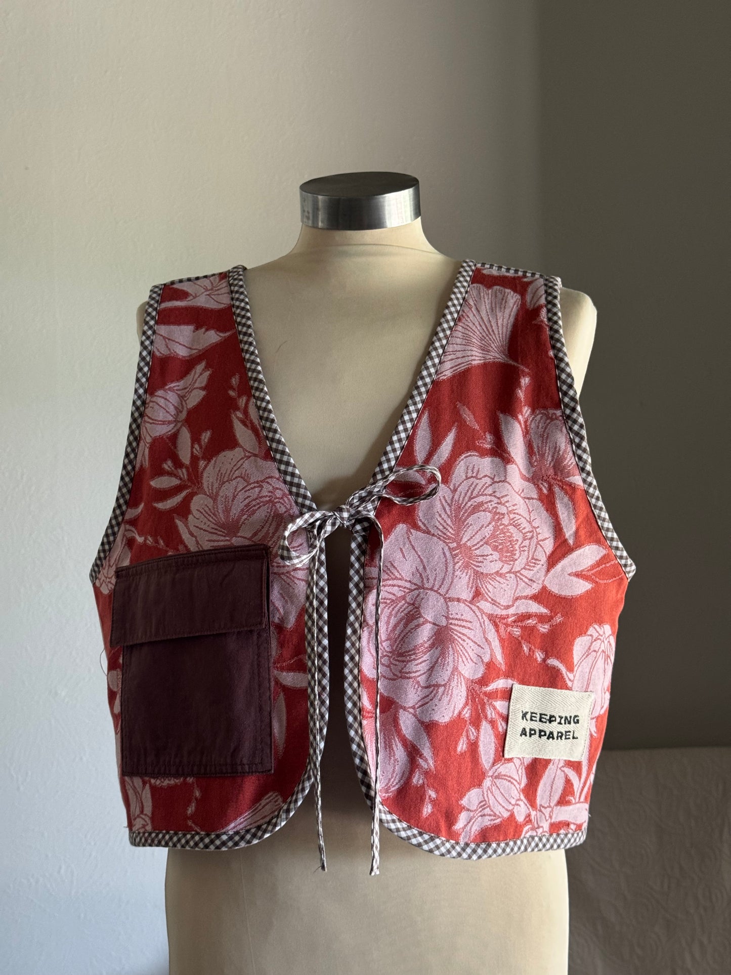 O.L. Handcrafted Reversible Cargo Vest In Vintage Floral Brown