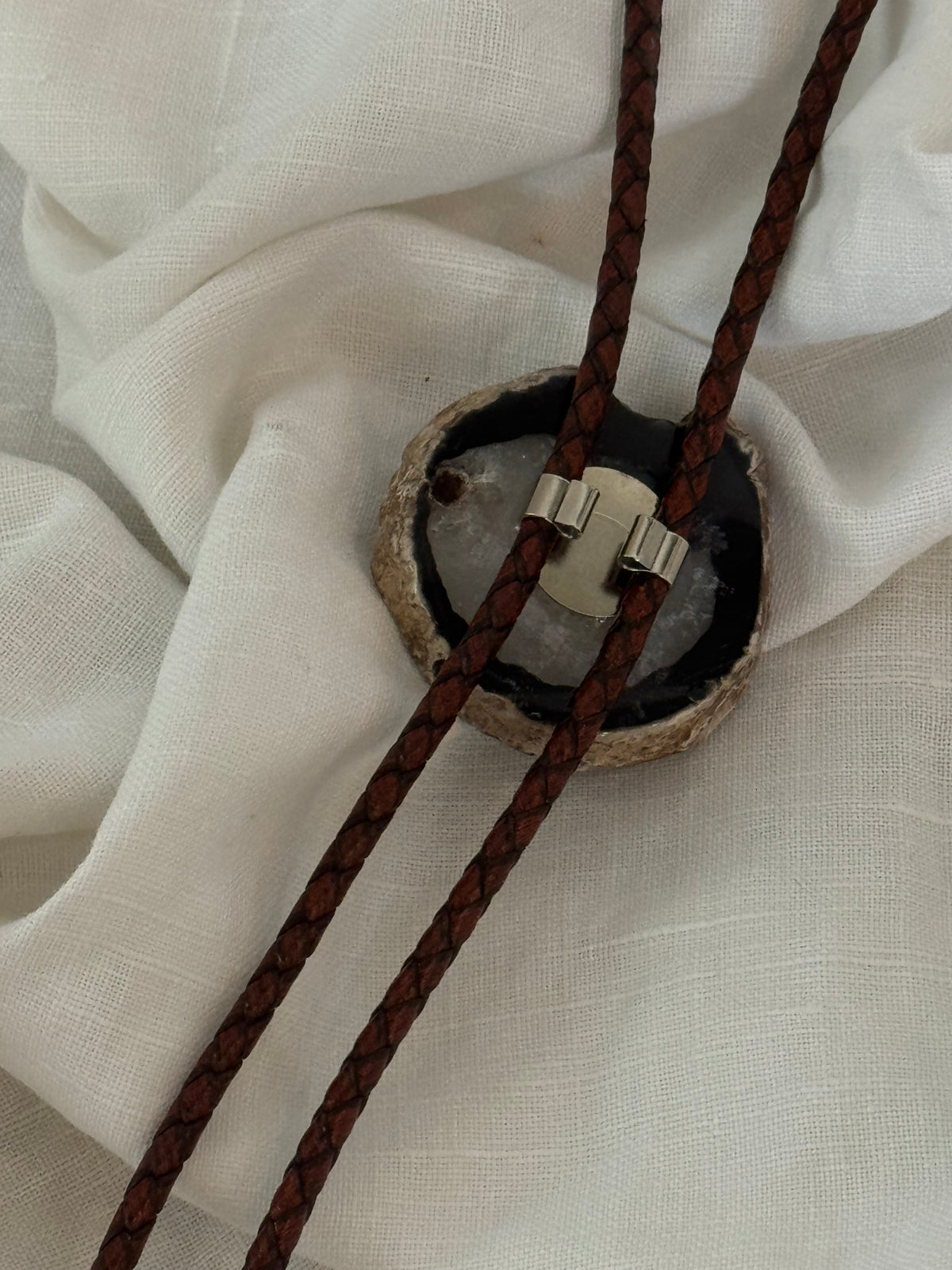 Handcrafted Agate Bolo Tie In Texas Ice