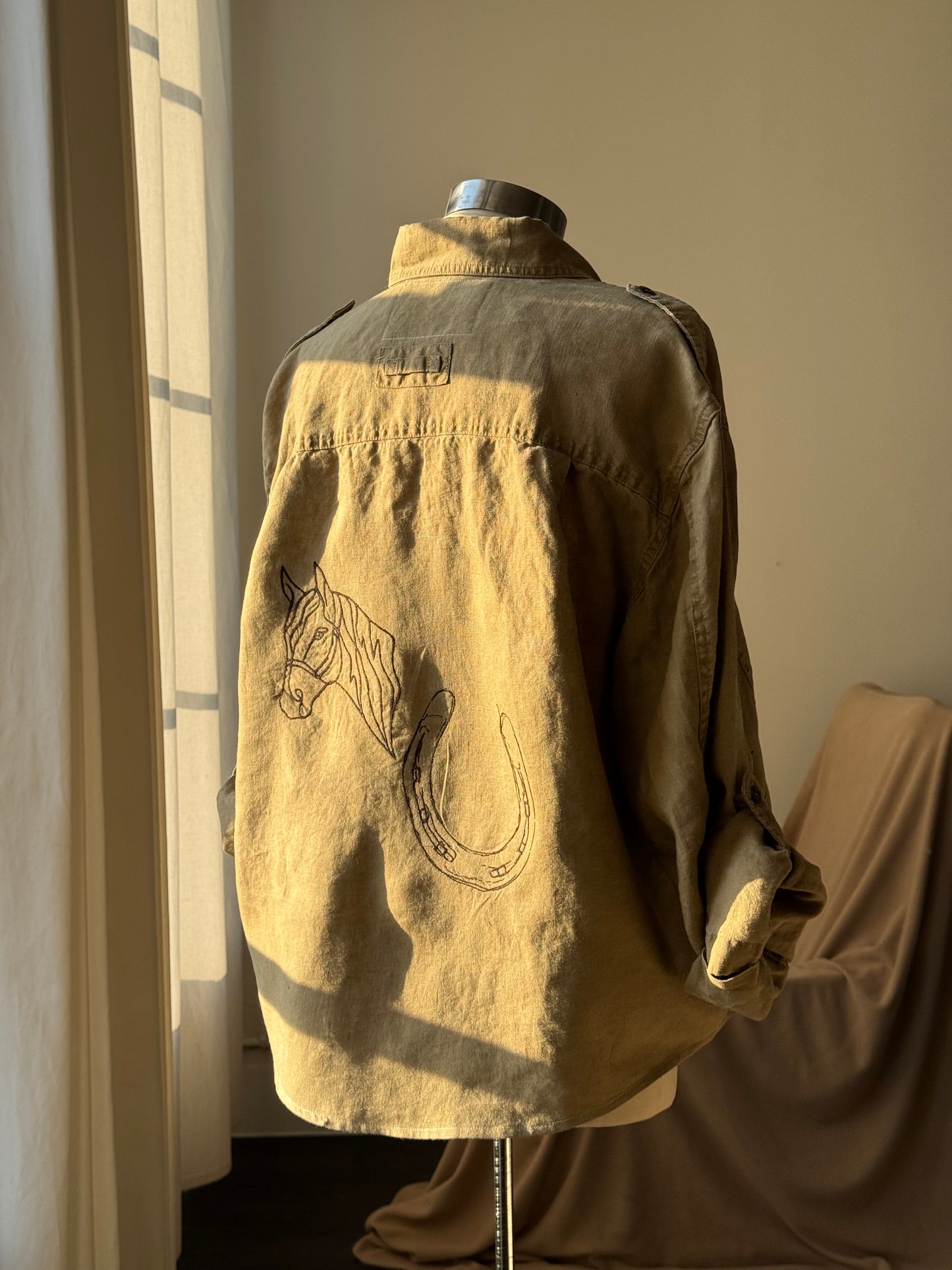 The Lawrence Handcrafted Utility Cropped Linen Button Down Shacket In Sand