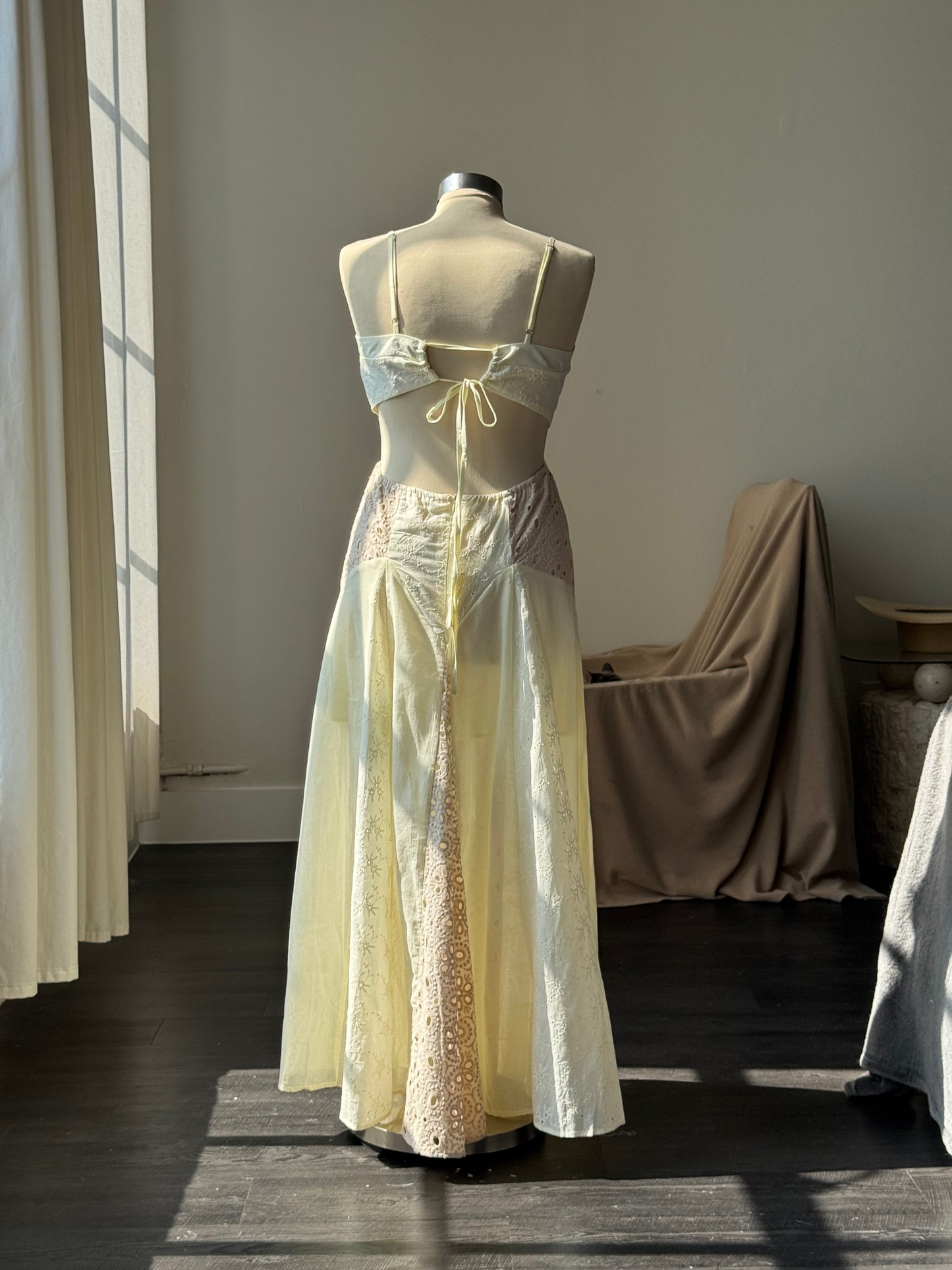 Jelena Cotton Eyelet Open Back Maxi Dress In Vintage Ivory
