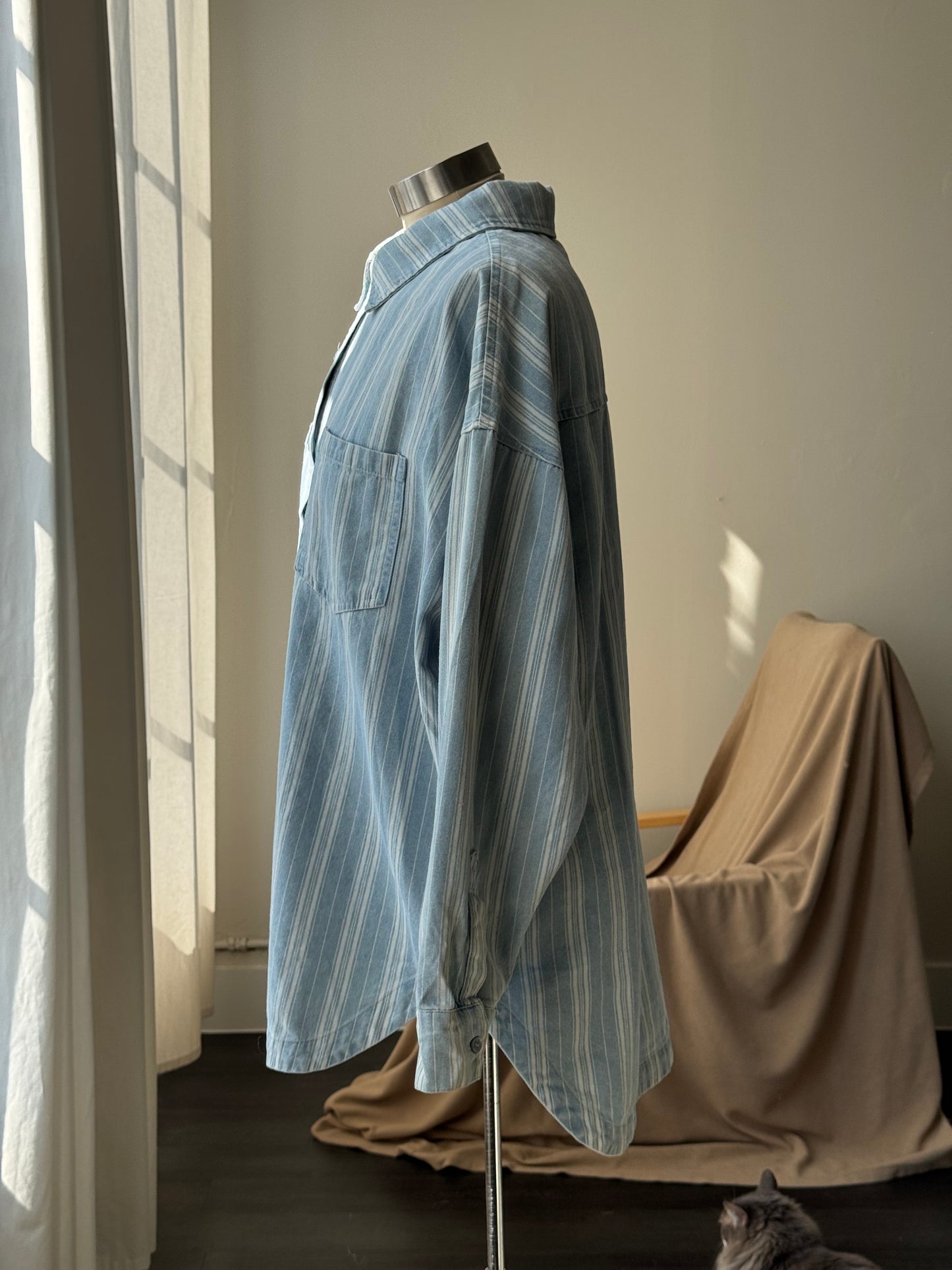 Jace Classic Striped Shacket In Vintage Denim