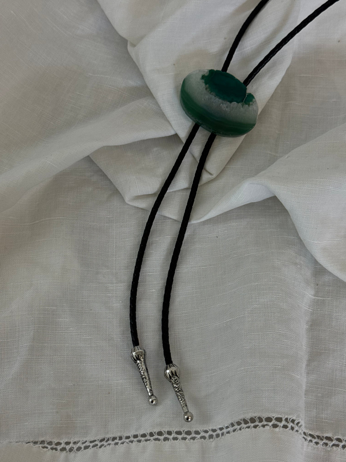 Handcrafted Agate Bolo Tie In Sea Melon